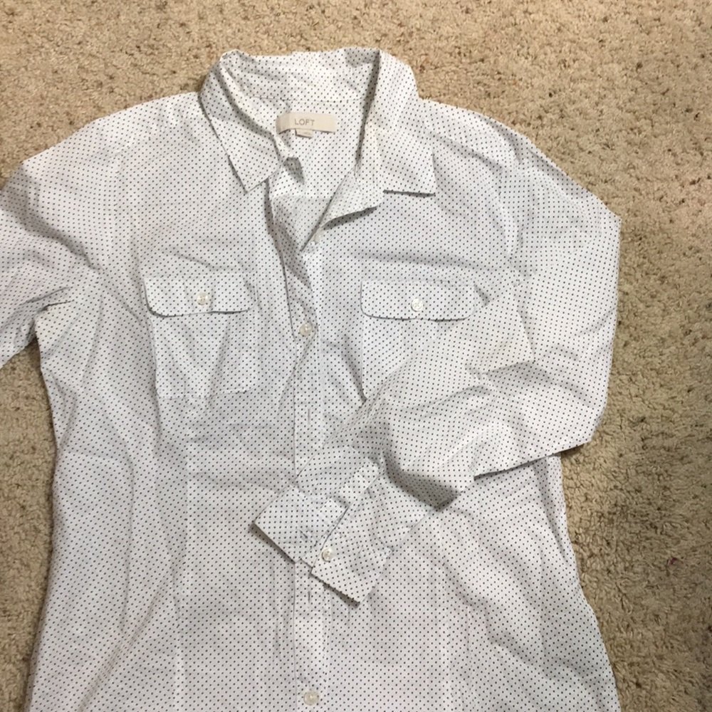 LOFT blouse white with tiny black dots.